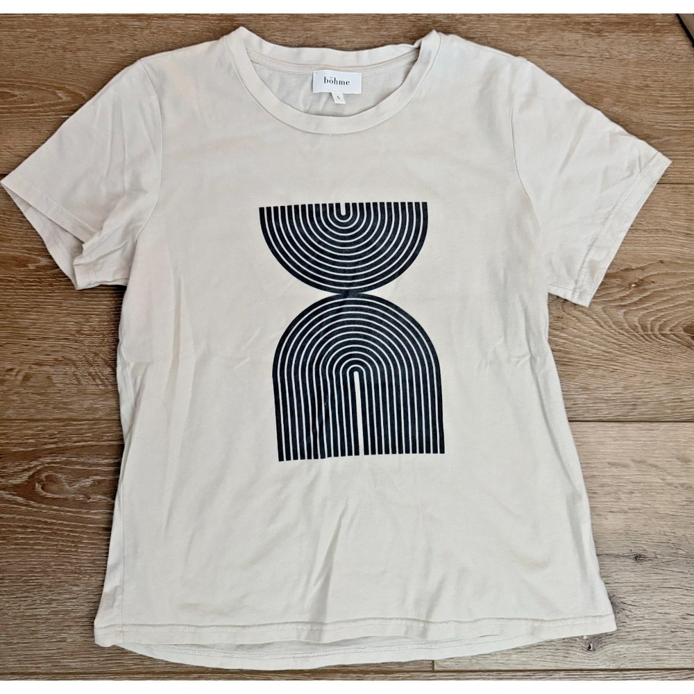 Böhme Women's Graphic T-Shirt Small Cream Short Sleeve Casual Tee
